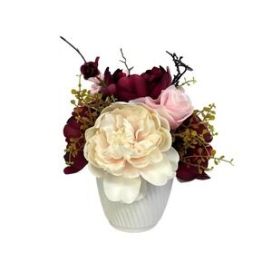 My Texas House Red and Pink Artificial Rose Floral Arrangement in White‎ Pot